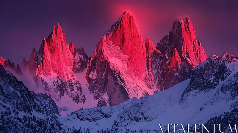 AI ART Snowy Mountains Pink Light