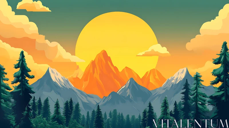 Peaceful Mountain Sunset View AI Image