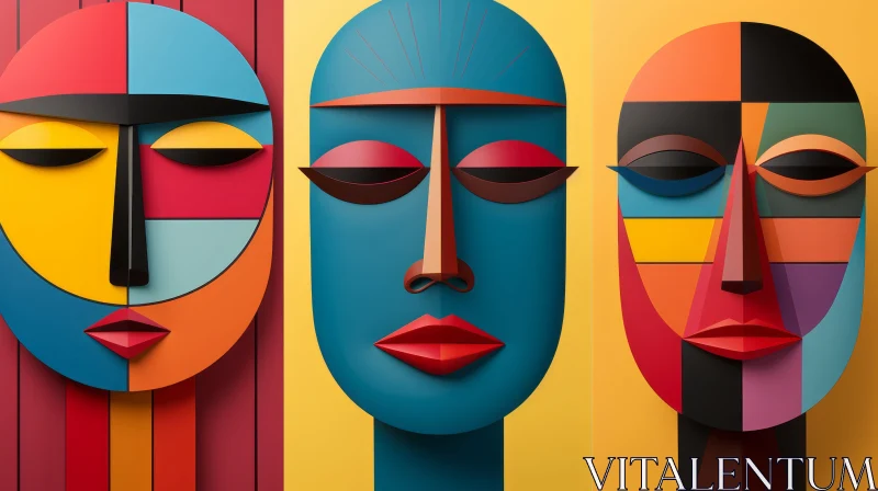 Colorful Geometric Masks - An Abstract Art Piece AI Image