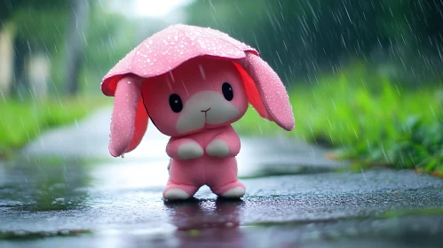 Rainy Day Bunny with Pink Umbrella