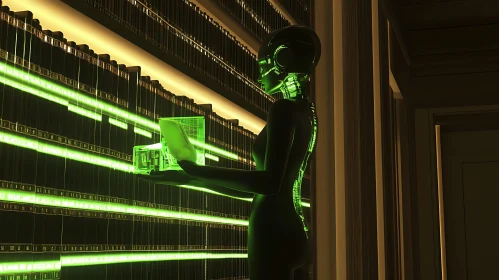 Futuristic Robot in the Library of the Future