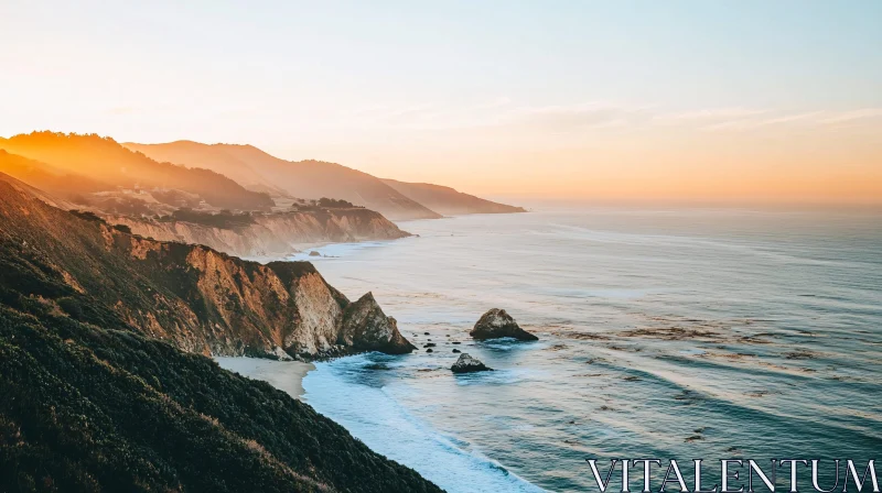 Serene Ocean Cliffs during Golden Hour AI Image