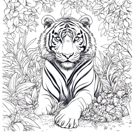 Monochrome Tiger Portrait in Floral Setting