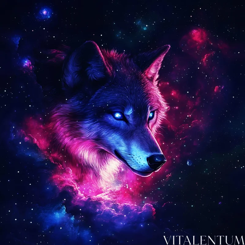 Wolf in Space Nebula AI Image