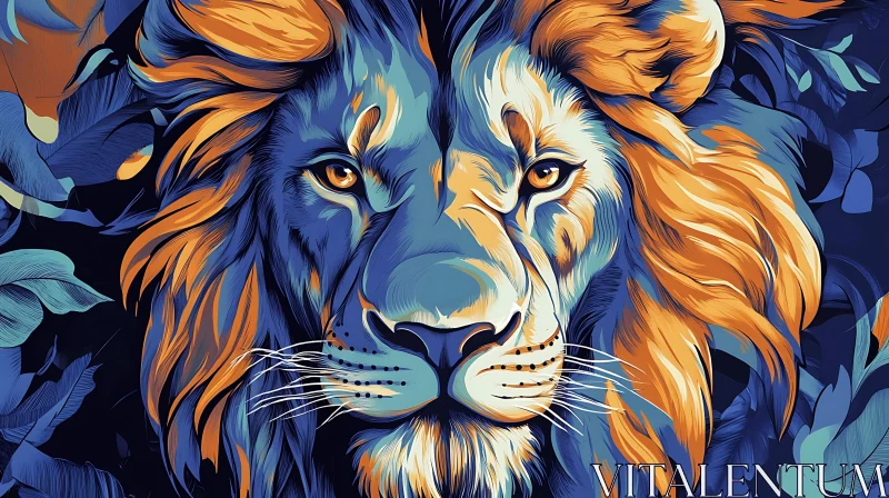 Stylized Lion with Floral Background AI Image