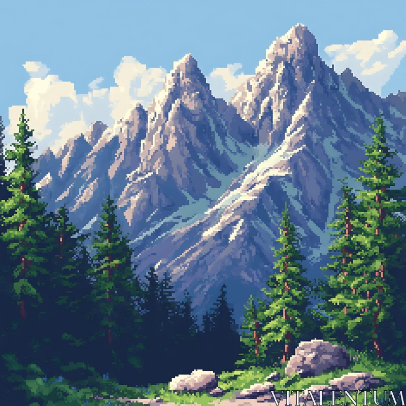 Serene Pixel Mountain Landscape AI Image