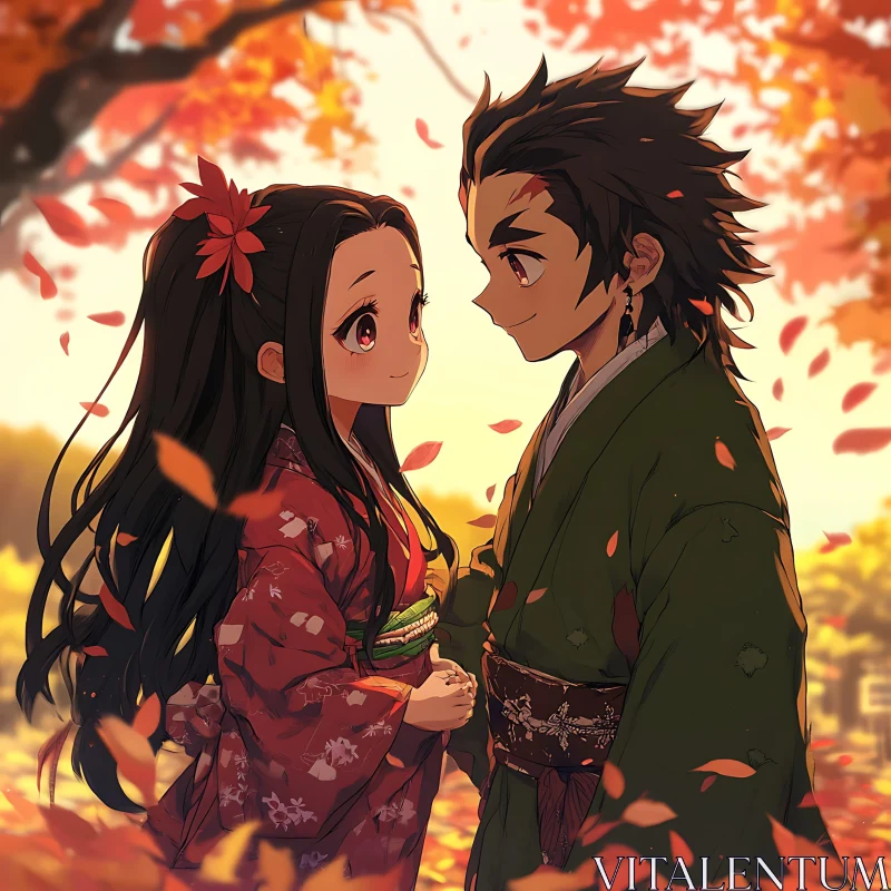 Autumn Romance in Anime Style AI Image