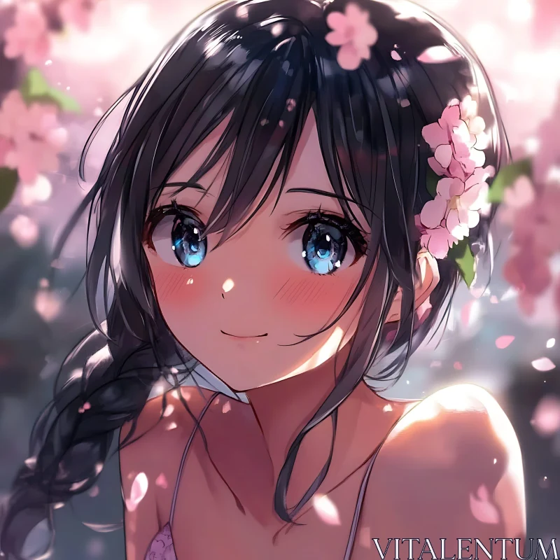 Anime Girl in Cherry Blossom Bloom AI Image