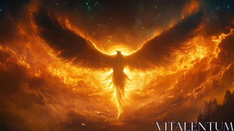 AI ART Fiery Phoenix Soaring Through the Night