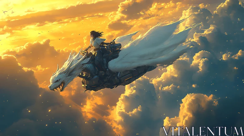 Adventure in the Sky: Woman and Dragon AI Image