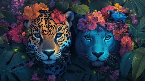 Jungle Cats with Flowers
