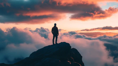 Silhouette on Mountain at Sunset