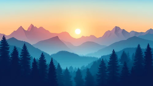 Tranquil Mountain Forest at Sunset