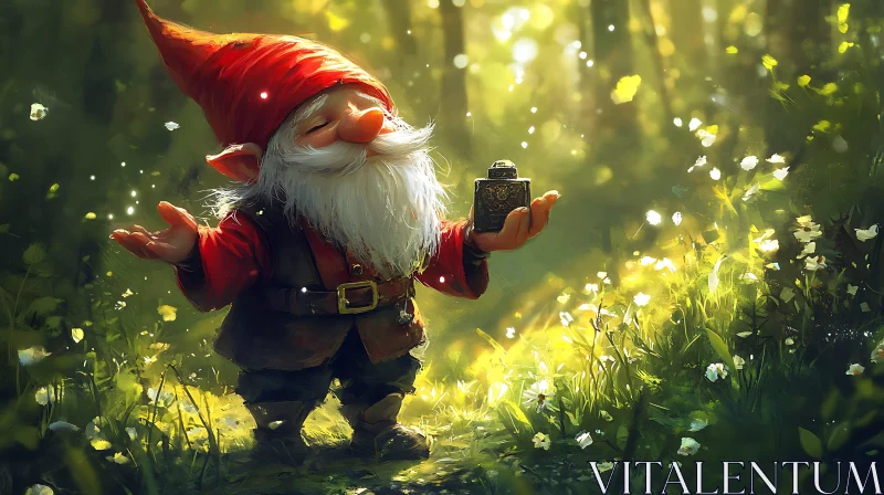 AI ART Whimsical Gnome with Magic Box