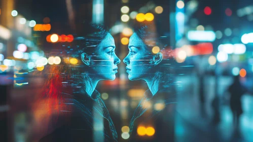 Dual Portrait in Neon Cityscape