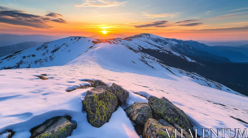 AI ART Snowy Mountain Peaks at Sunset