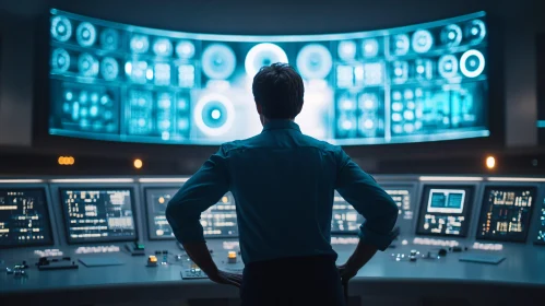 Man in Control Room Analyzing Data