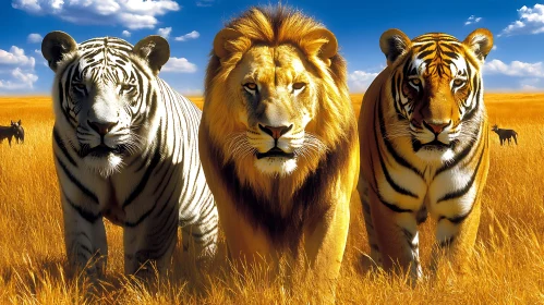 Lion and Tigers in Golden Field