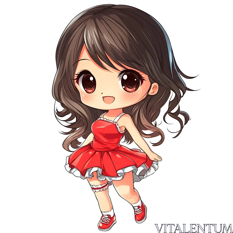 Cute Anime Girl in Red Dress AI Image