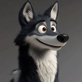 Cartoon Wolf with Expressive Eyes