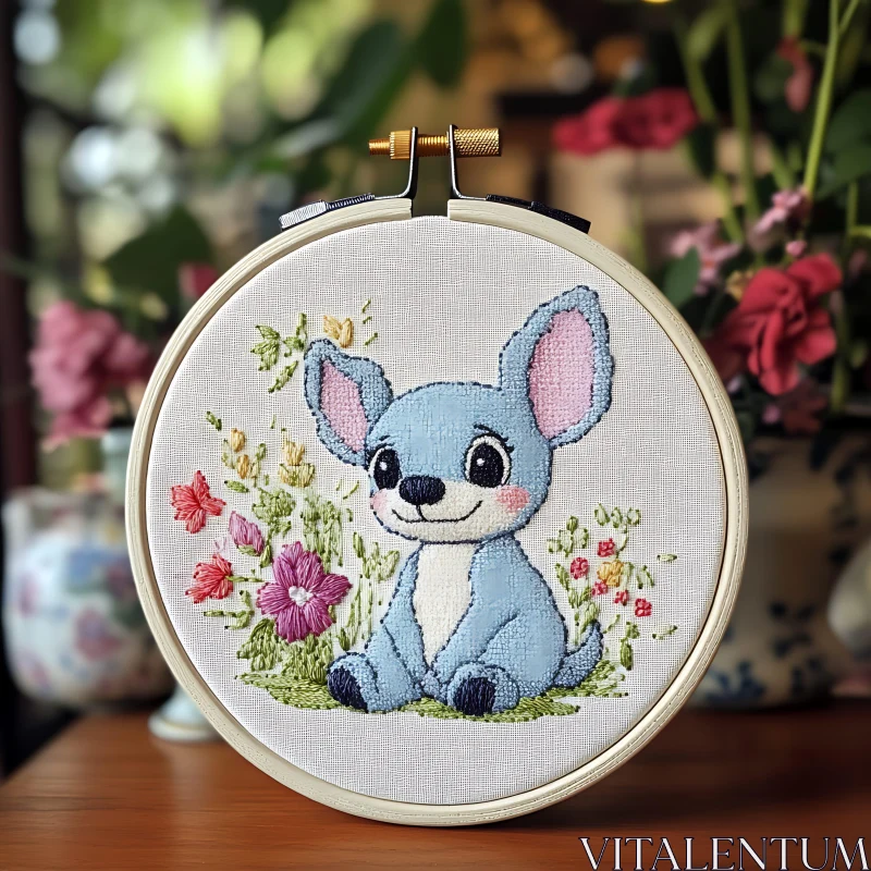 AI ART Handmade Dog Embroidery Hoop Art