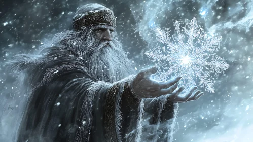 Magical Winter Wizard with Snowflake