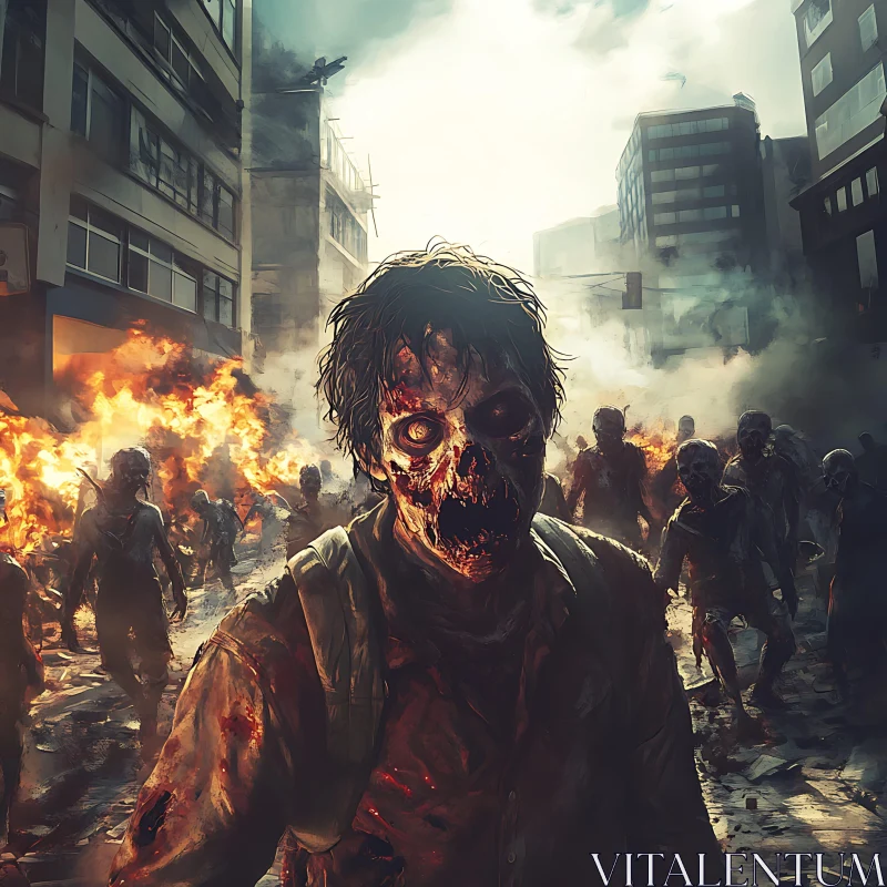 Undead Horde in Burning Cityscape AI Image