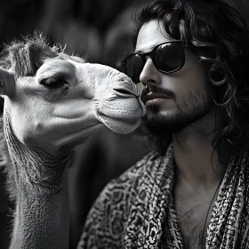 Man and Camel: A Monochrome Bond