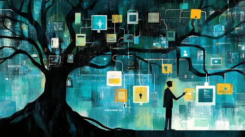 Digital Network Tree with Man