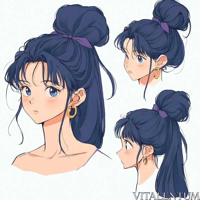 Anime Illustration of a Blue-Haired Female Character AI Image