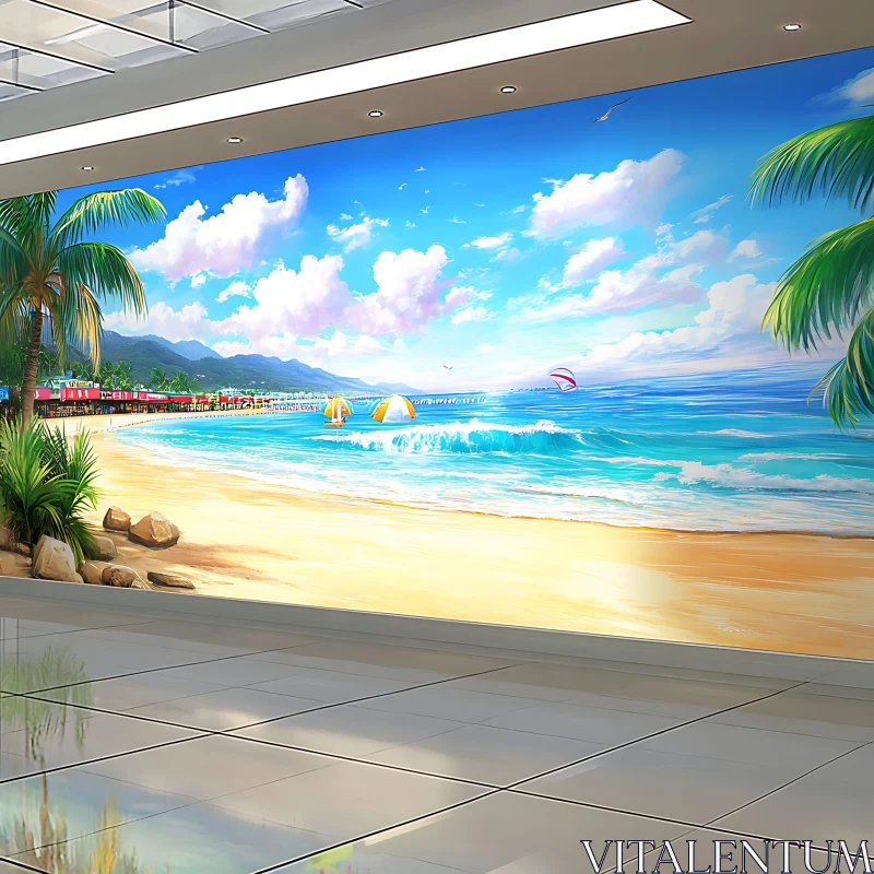 AI ART Tropical Beach Paradise with Golden Sands and Blue Sky