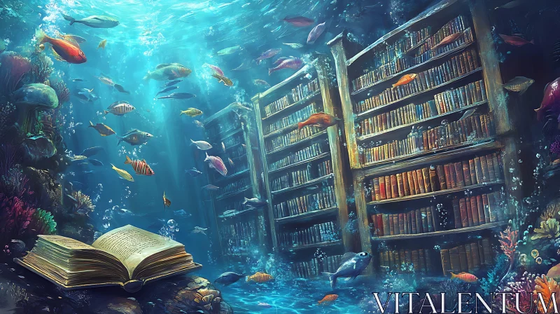 Aquatic Archive: Books Beneath the Sea AI Image