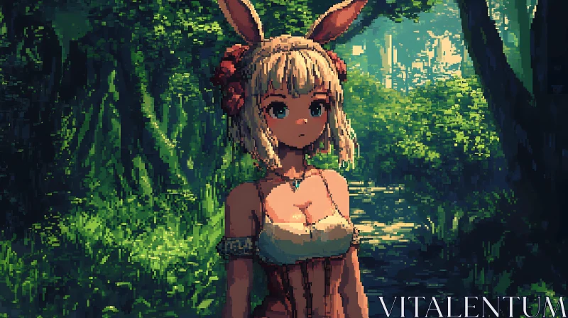 Pixel Anime Girl in Verdant Forest AI Image