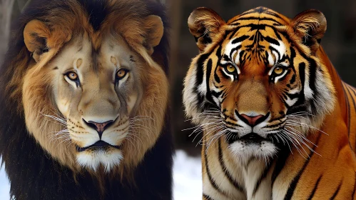 A Lion and Tiger Face Off