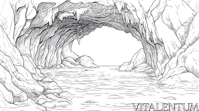 Cave Illustration with Flowing Water AI Image