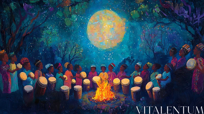 AI ART Moonlit Rhythms: A Nighttime Gathering