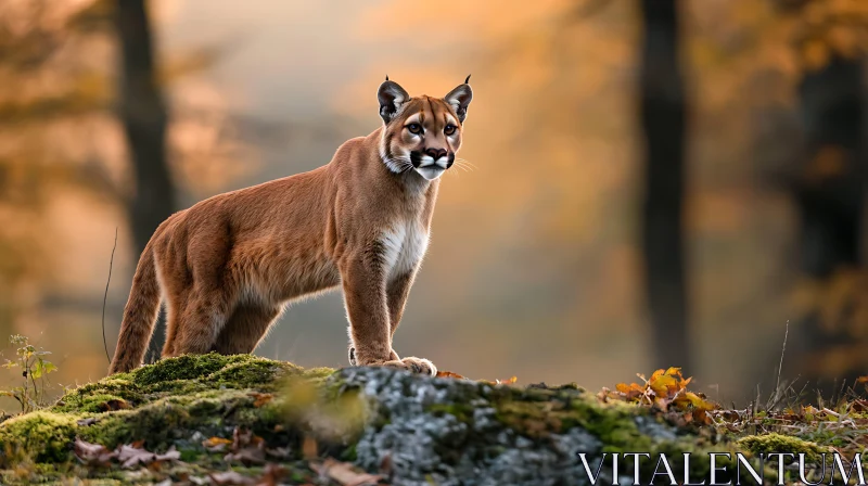 Wild Cougar Portrait in the Forest AI Image