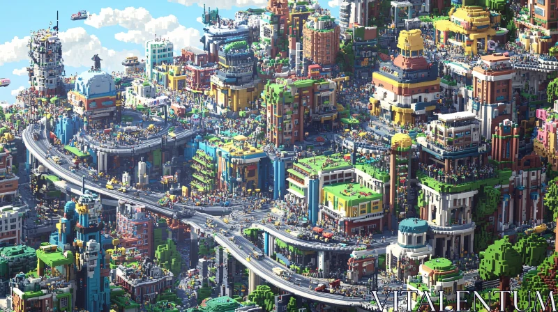 AI ART Colorful Miniature Pixel City