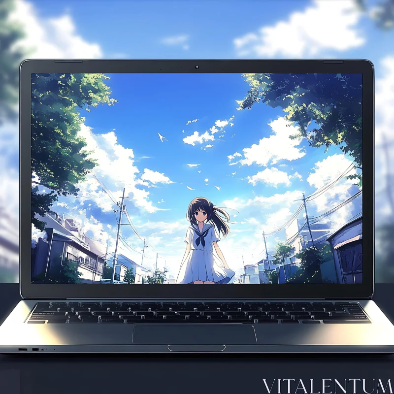 Surreal Anime Landscape on Laptop AI Image