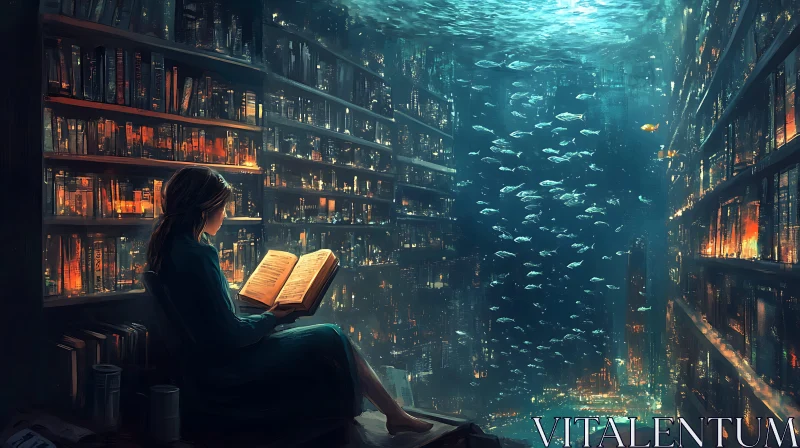 AI ART Submerged Serenity: A Reader's Aquatic Dream