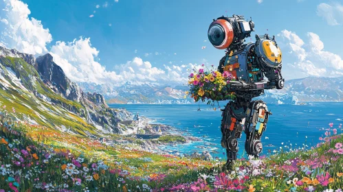 Robotic Wanderer Amid Nature's Beauty