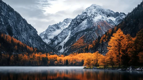 Lake and Mountains in Autumn