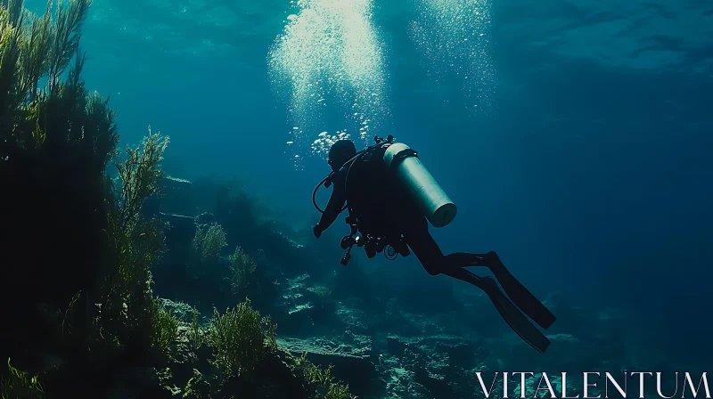 Diver in the Deep Blue Sea AI Image