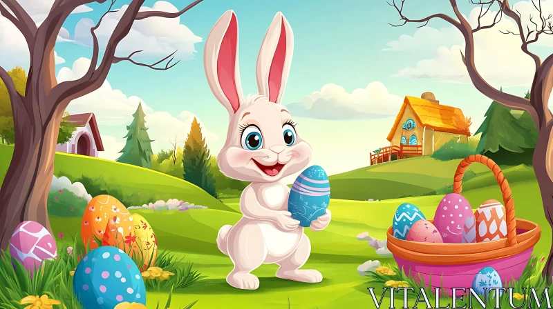 Cartoon Bunny with Easter Egg AI Image