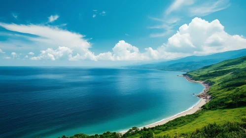 Coastal Tranquility: Azure Waters and Verdant Slopes