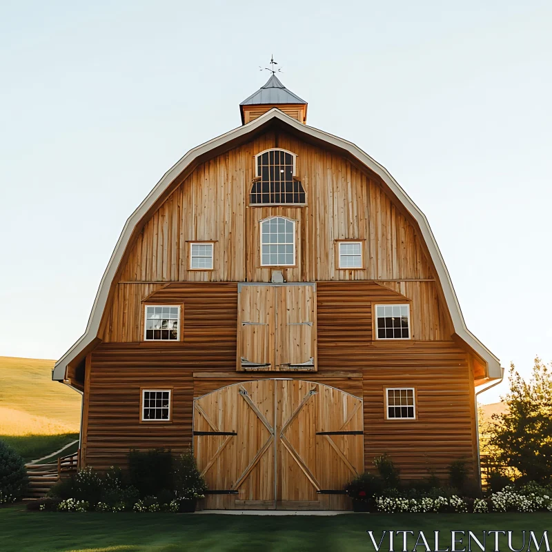 Charming Wooden Barn amidst Green Countryside AI Image