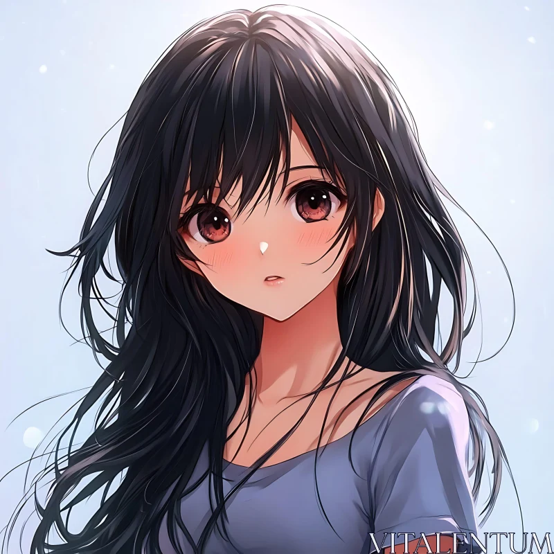 Serene Anime Character with Long Hair AI Image