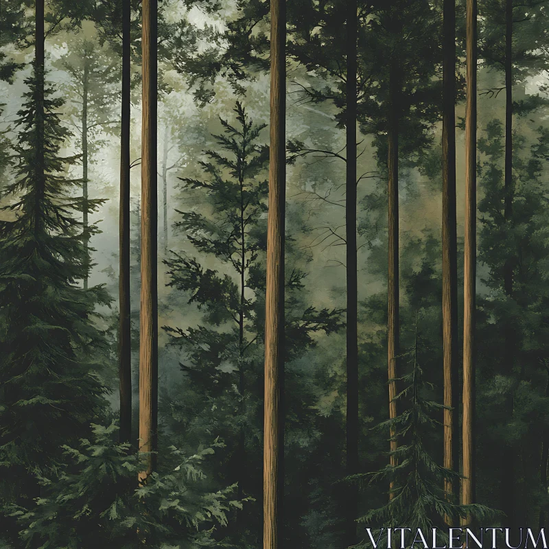 Tranquil Forest View with Mist AI Image