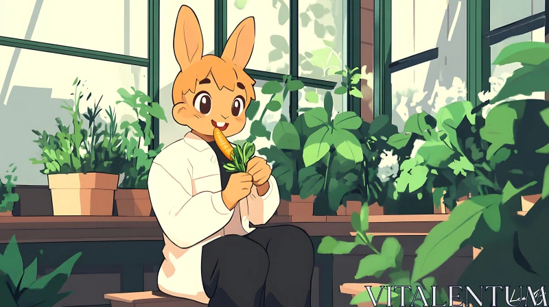 AI ART Whimsical Rabbit Enjoys Garden Snack