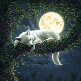 Sleeping Wolf in Moonlight